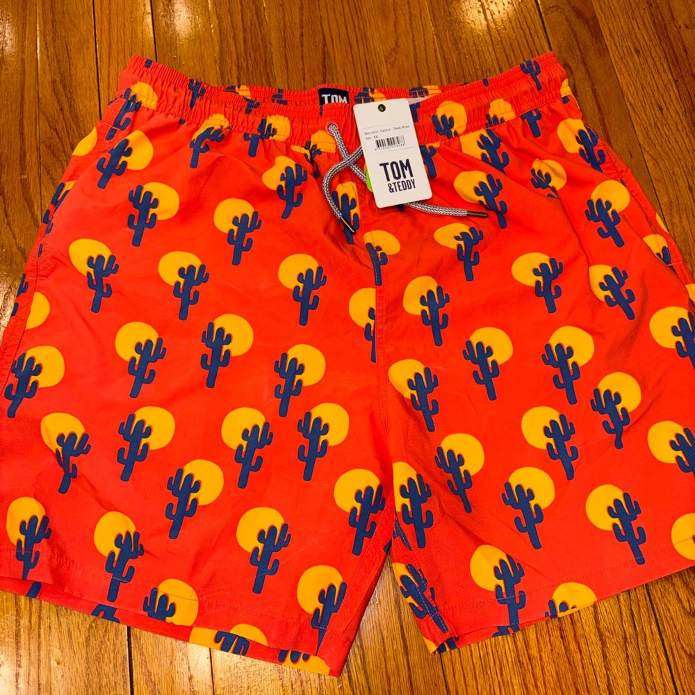 Tom & Teddy Red and Yellow Cactus Print Men's Shorts